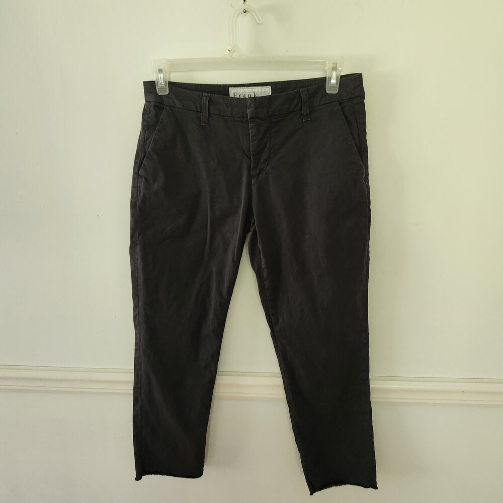 Frank & Eileen Wicklow Cropped Leg Pants Size 6 Womens Raw Hem Dark Gray Casual